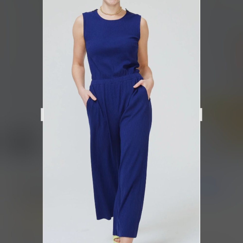TEREZ Women's Lake Blue Weekend Ribbed‎ Jumpsuit Size S